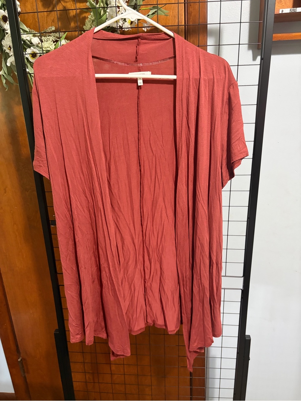 Maurices Open-Front Short-Sleeve Draped Cardigan - Rust